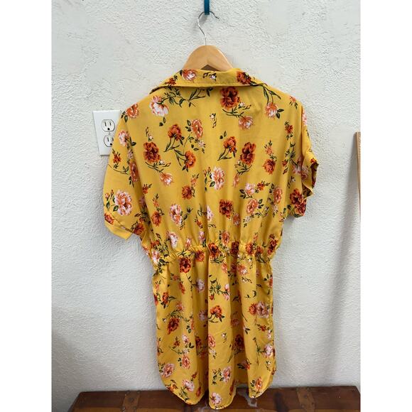 MPH Collection Yellow Floral Shirt Dress Elastic Waist Plus 1X - Picture 5 of 7